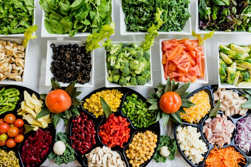 Fresh colorful Mediterranean dietary ingredients and vegetables